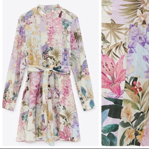 NWT. Zara Linen Blend Floral Print Mini Dress. Size M. - Picture 6 of 9